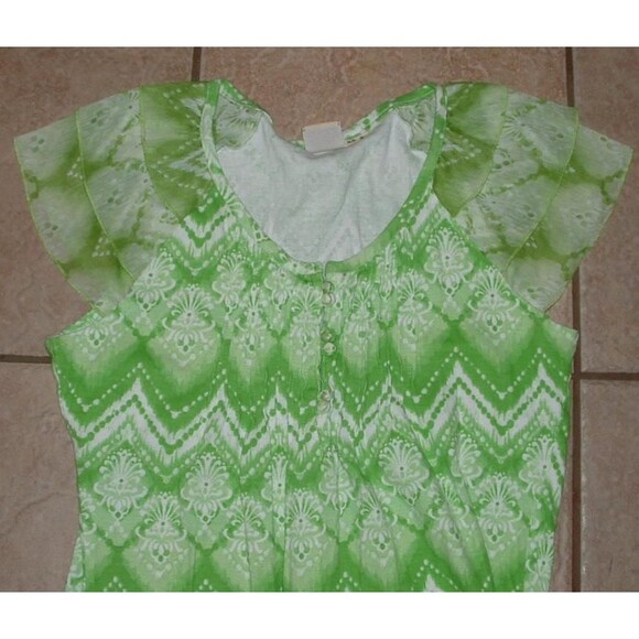 Green Print Sz Medium Soft Stretchy Cotton Pintuck Shirt CARIBBEAN JOE - Picture 2 of 2